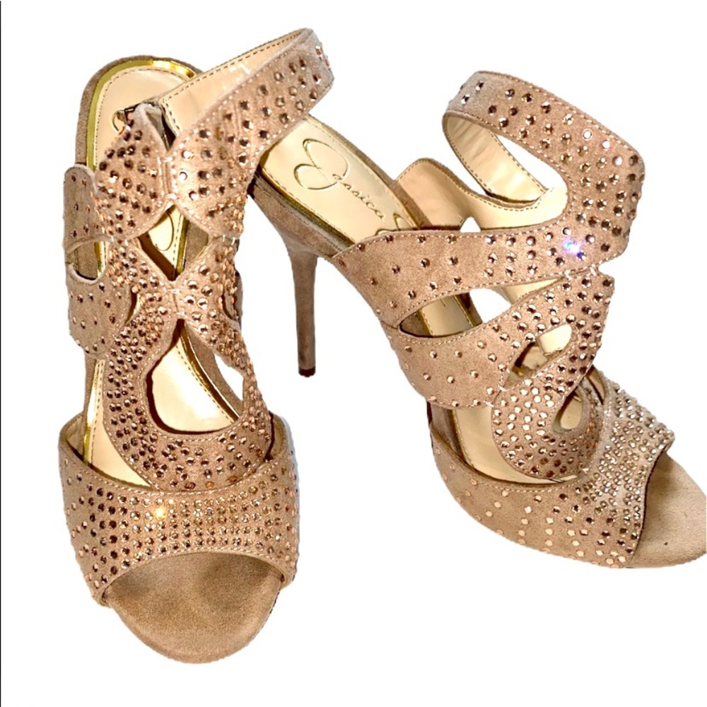 Jessica Simpson Gold-studded heeled sandals size 6